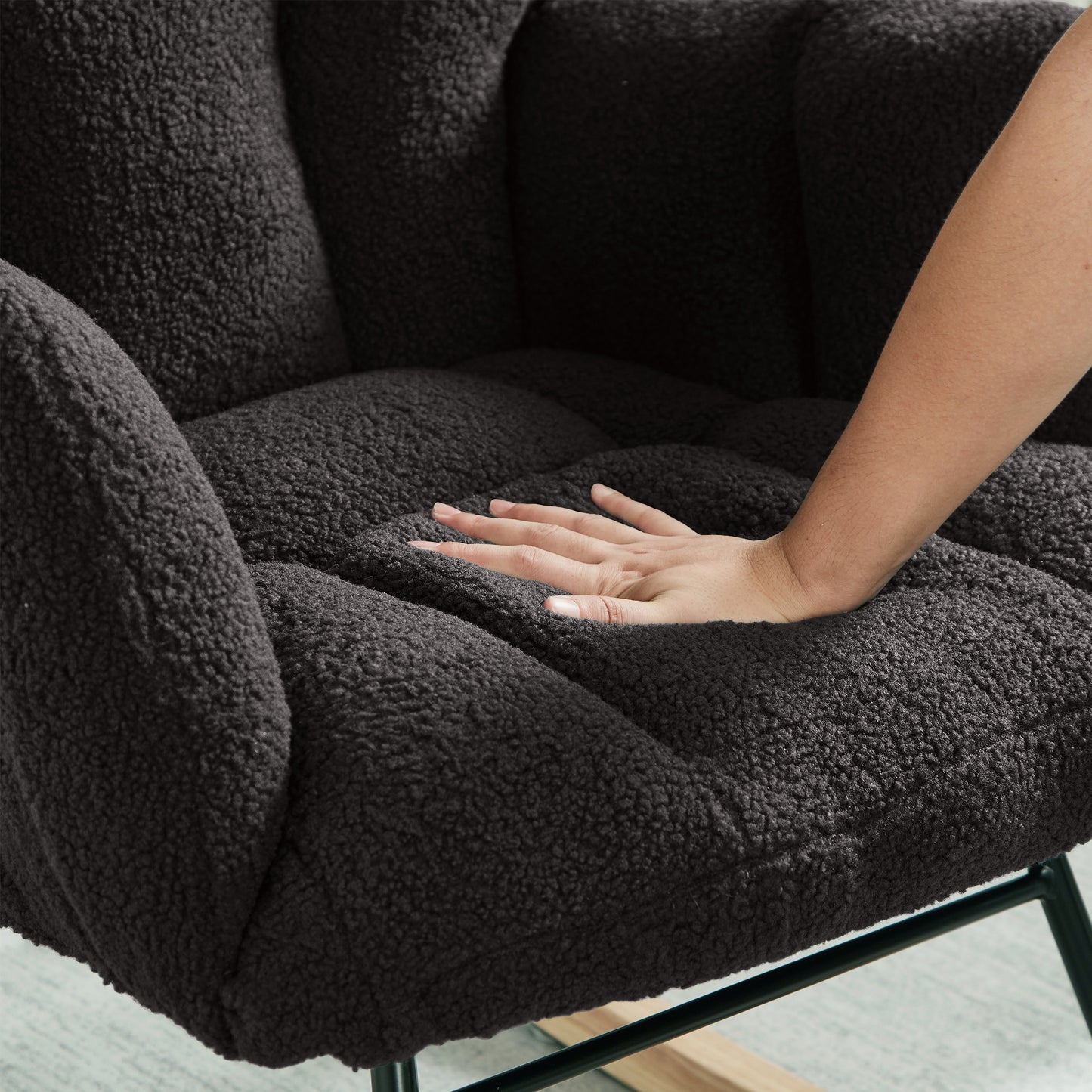 Dark Gray Tufted Teddy Fabric Rocking Chair with Metal Frame