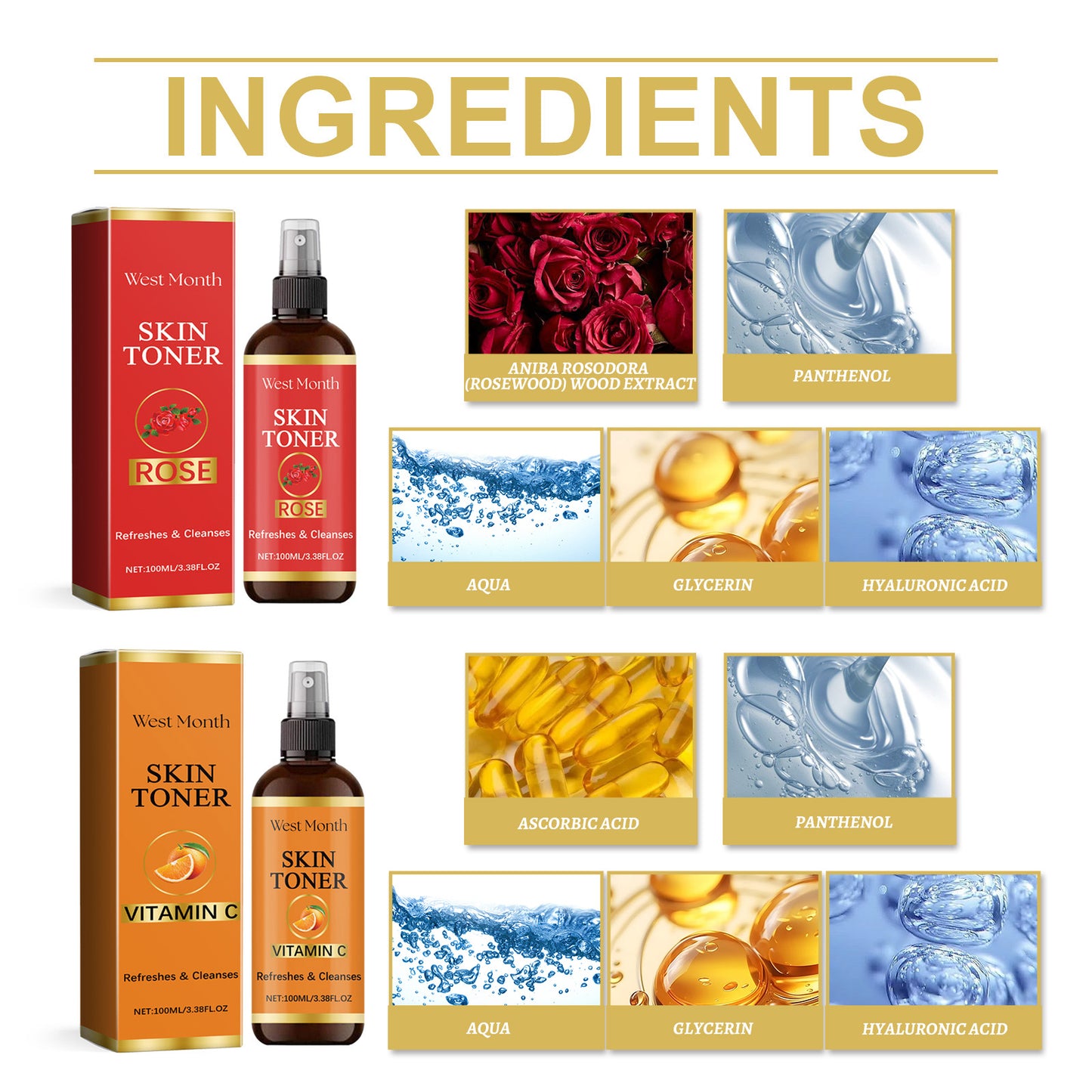 Vitamin C & Rose Extract Hydrating Facial Toner Spray - 100ml