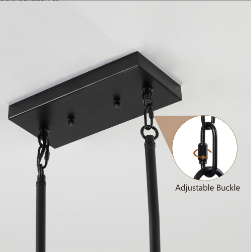 32 Inch Walnut and Black Farmhouse Pendant Light 5-Light Chandelier Ceiling Fixture