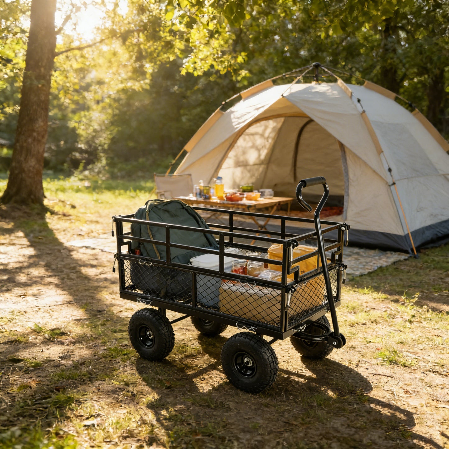 Black Double Fence Utility Cart Wagon Garden Trucks Make It Easier To