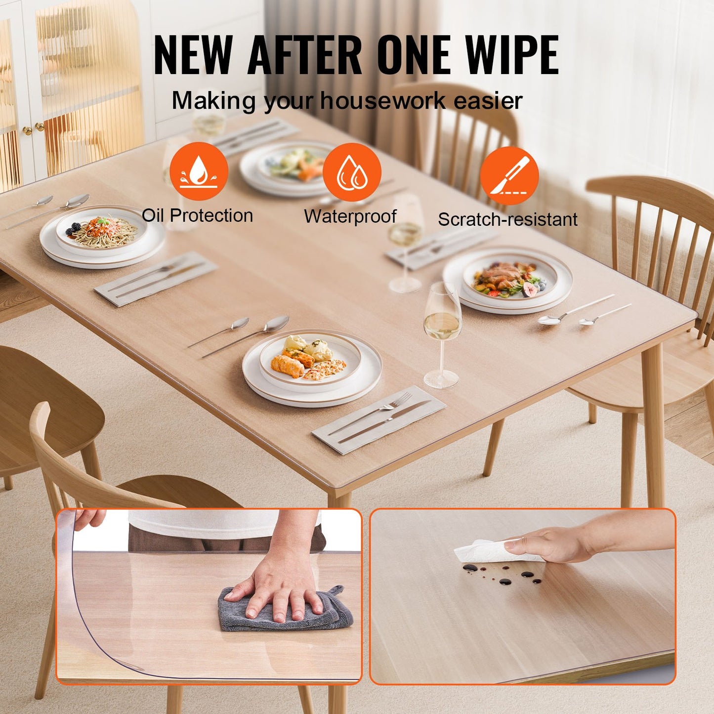 42x60 Inch PVC Table Protector - Frosted Plastic Cover, 1.5mm Thick