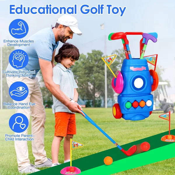 Toddler Golf Set with Golf Cart, 4 Balls & 4 Clubs - Multicolor