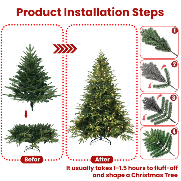 4ft Green Artificial Christmas Tree with LED Lights & Hinged Base