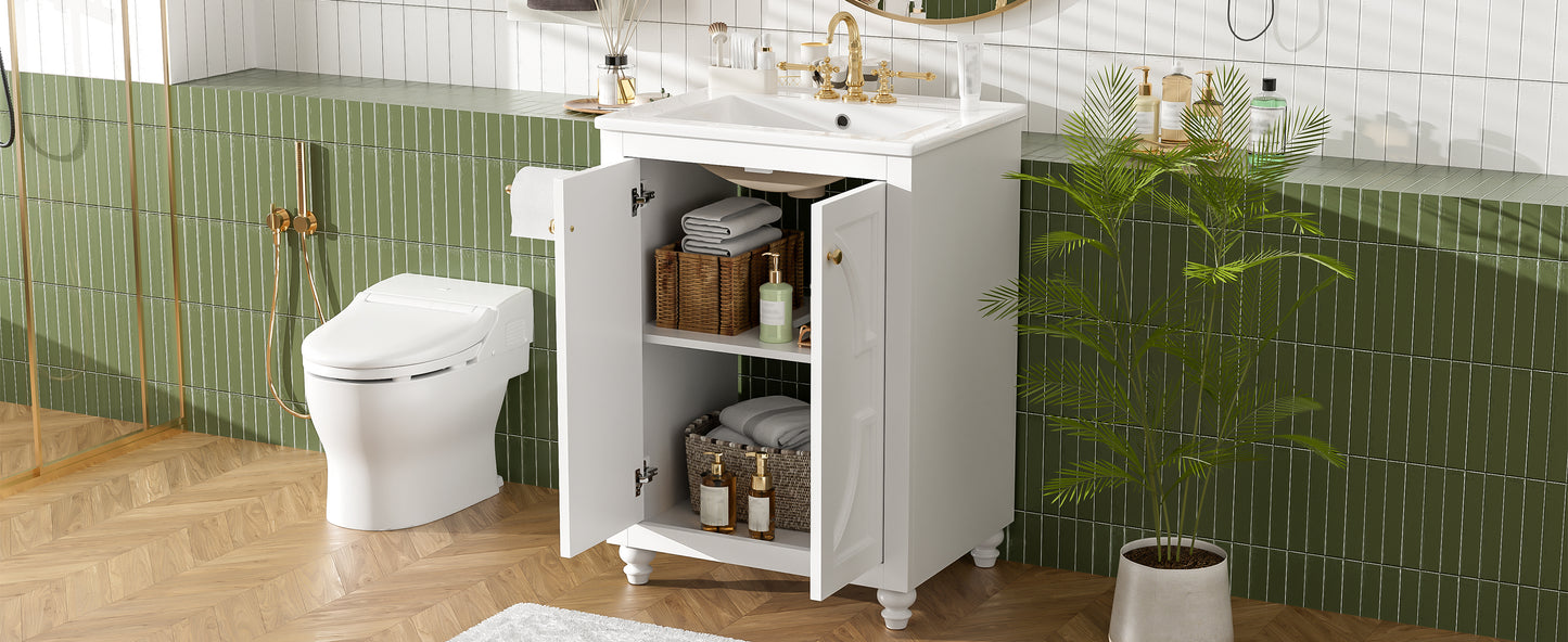 Modern 24" Bathroom Vanity with Ornate Design & Soft-Close Hinges - White