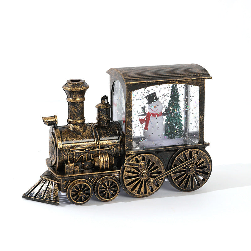 Christmas Santa Claus Water Injection Watering Brush LED Night Light Gold Train Decoration