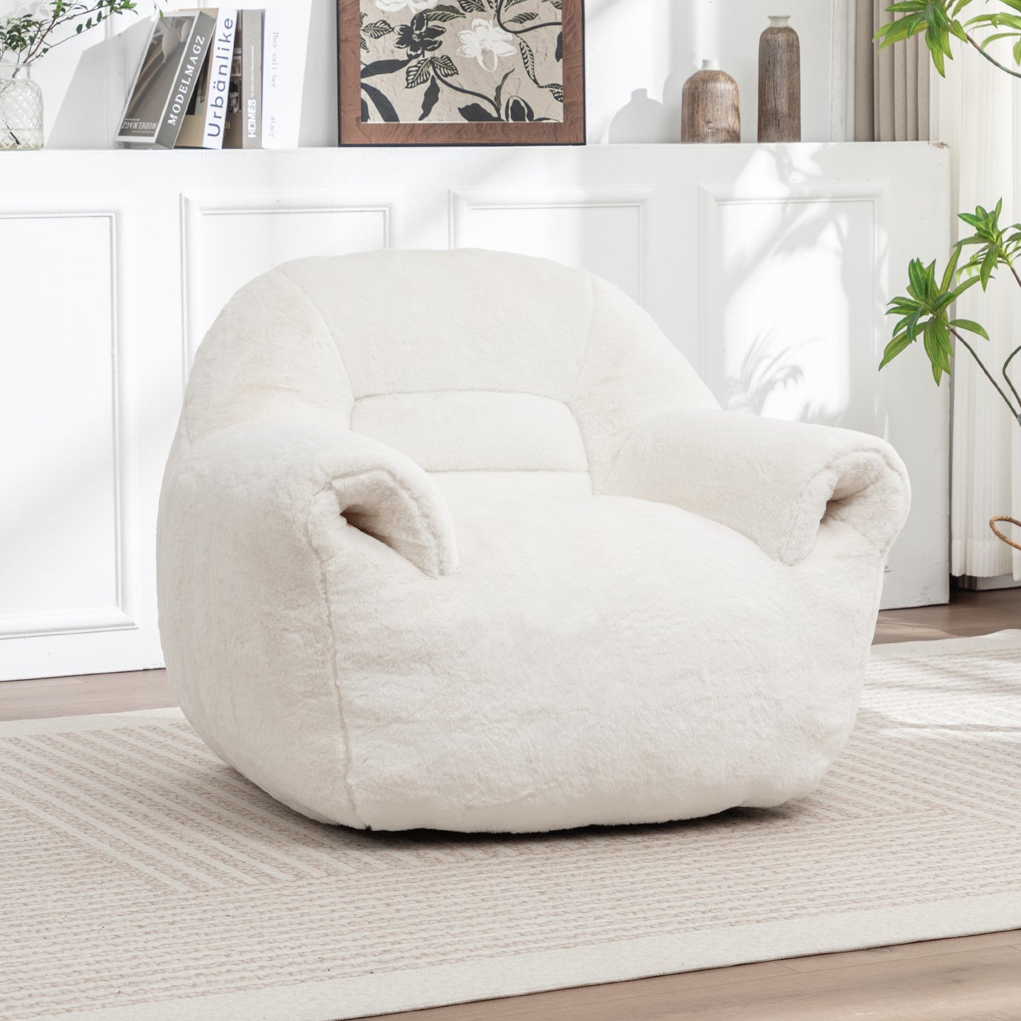 Bean Bag Chair, Comfy Sofa With Back Support, Faux Fur Chair For