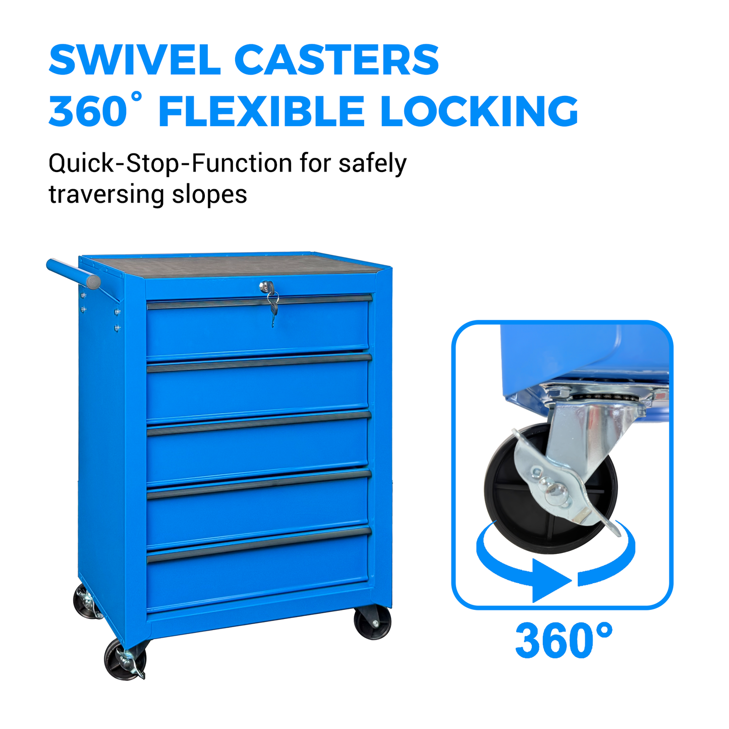 Rolling Metal Tool Chest with 5 Drawers - 20" Steel Storage Cabinet - Blue