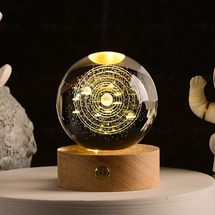 Starry Sky Crystal Ball Night Light Solar System Ornament 8cm Warm Light