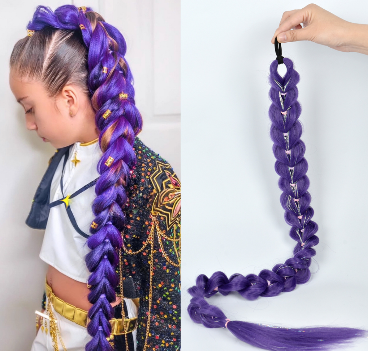 Colorful Synthetic Braided Ponytail Wig with Elastic Band - Hair Extension