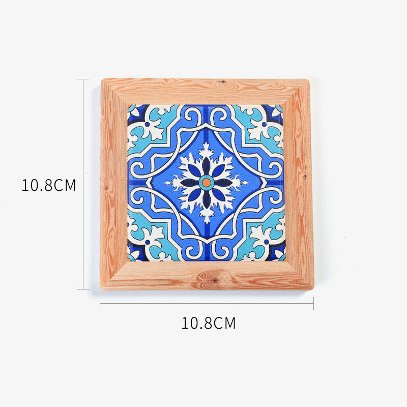 Chinese Style Ceramic Cork Cup Mat - Dinnerware, Non-Slip Coaster Set
