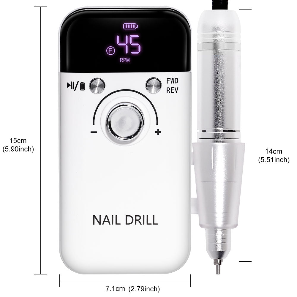 Professional Electric Nail Drill, 45000RPM Rechargeable Portable Nail File Kit