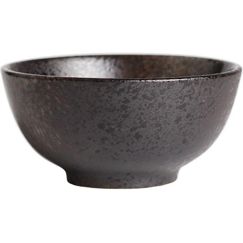 Japanese Ceramic Bowl - Retro Stoneware Tableware for Kitchen & Dining - Black - 11cm