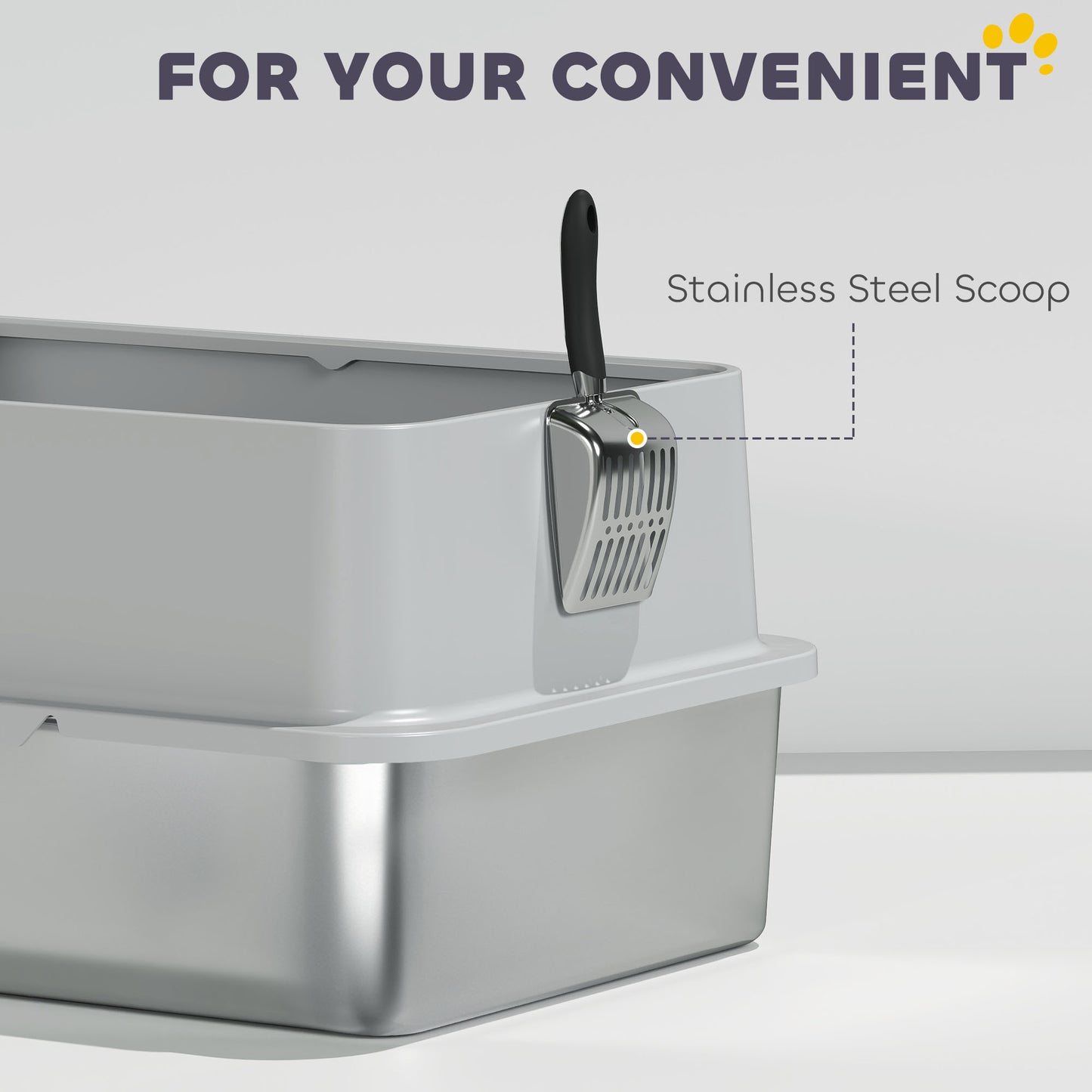 Extra Large Stainless Steel Cat Litter Box with Scoop & Pad - Anti-Leak & Easy Clean