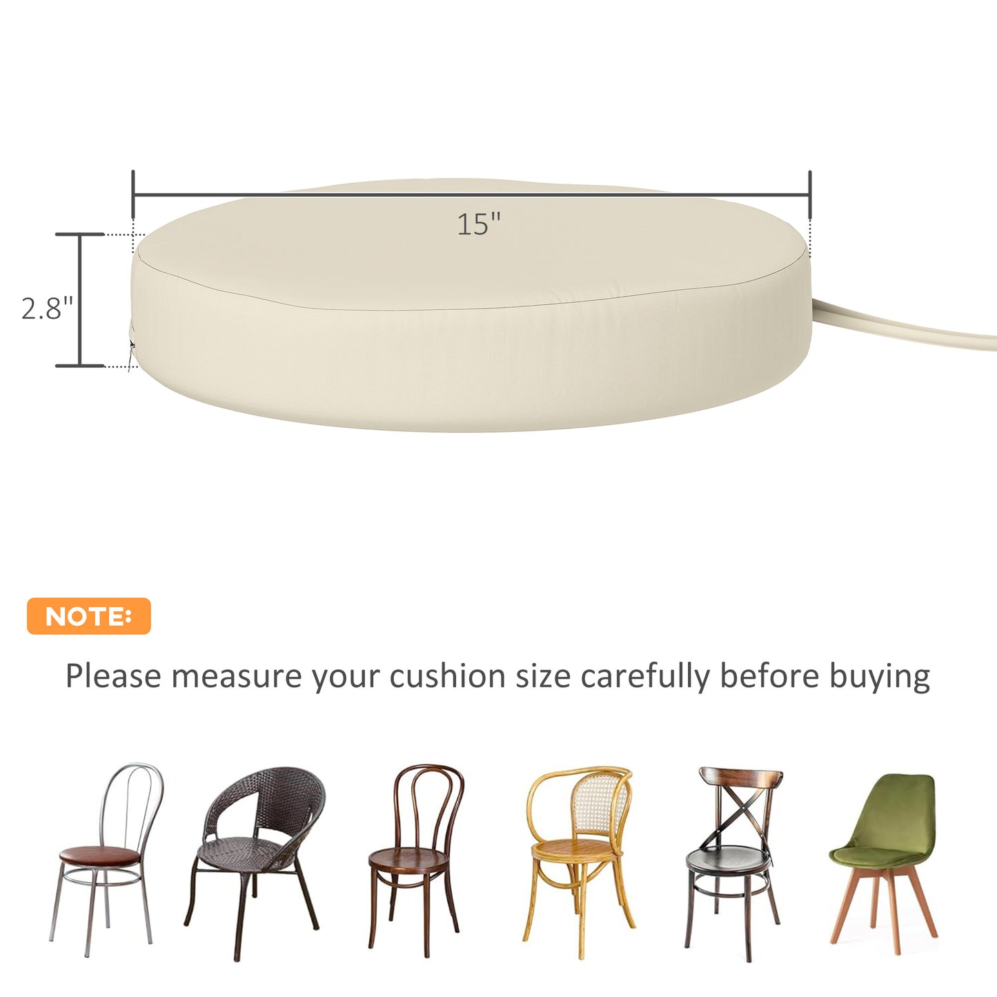 Round Patio Chair Cushions Set of 4 - 15" Cream White