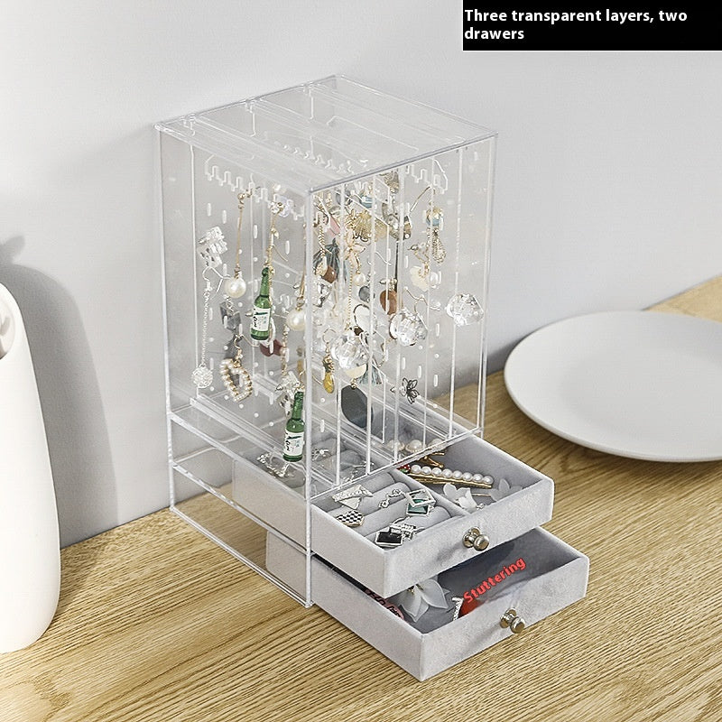 Stud Earrings Acrylic Jewelry Organizer Box with Dustproof Storage Compartments