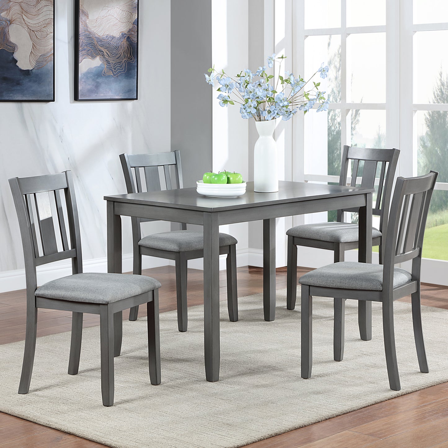 Upholstered Dining Chairs Set of 4 - Gray Wooden Kitchen Chairs