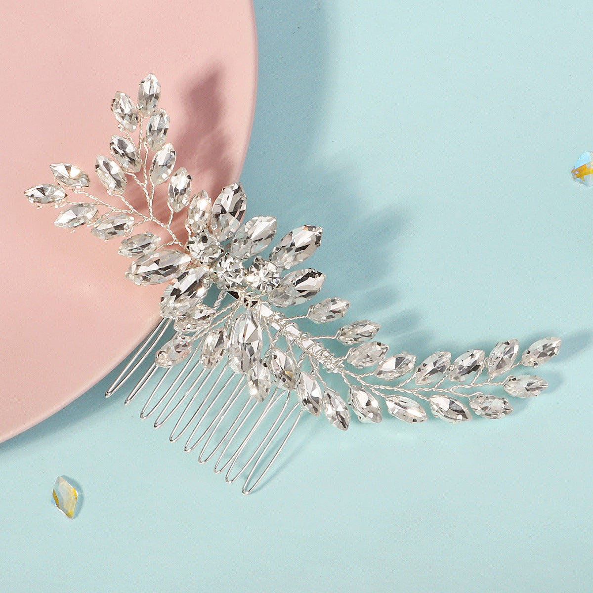Rhinestone Leaf Hair Comb - Handmade Silver Hair Accessory for Women