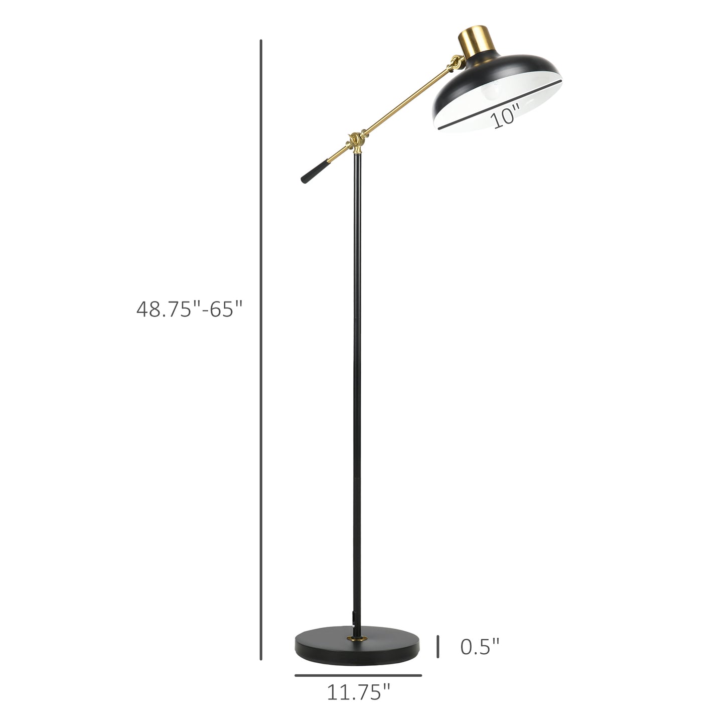 Tall Adjustable Floor Lamp with Balance Arm - Black and Gold Standing Lighting for Living Room & Bedroom
