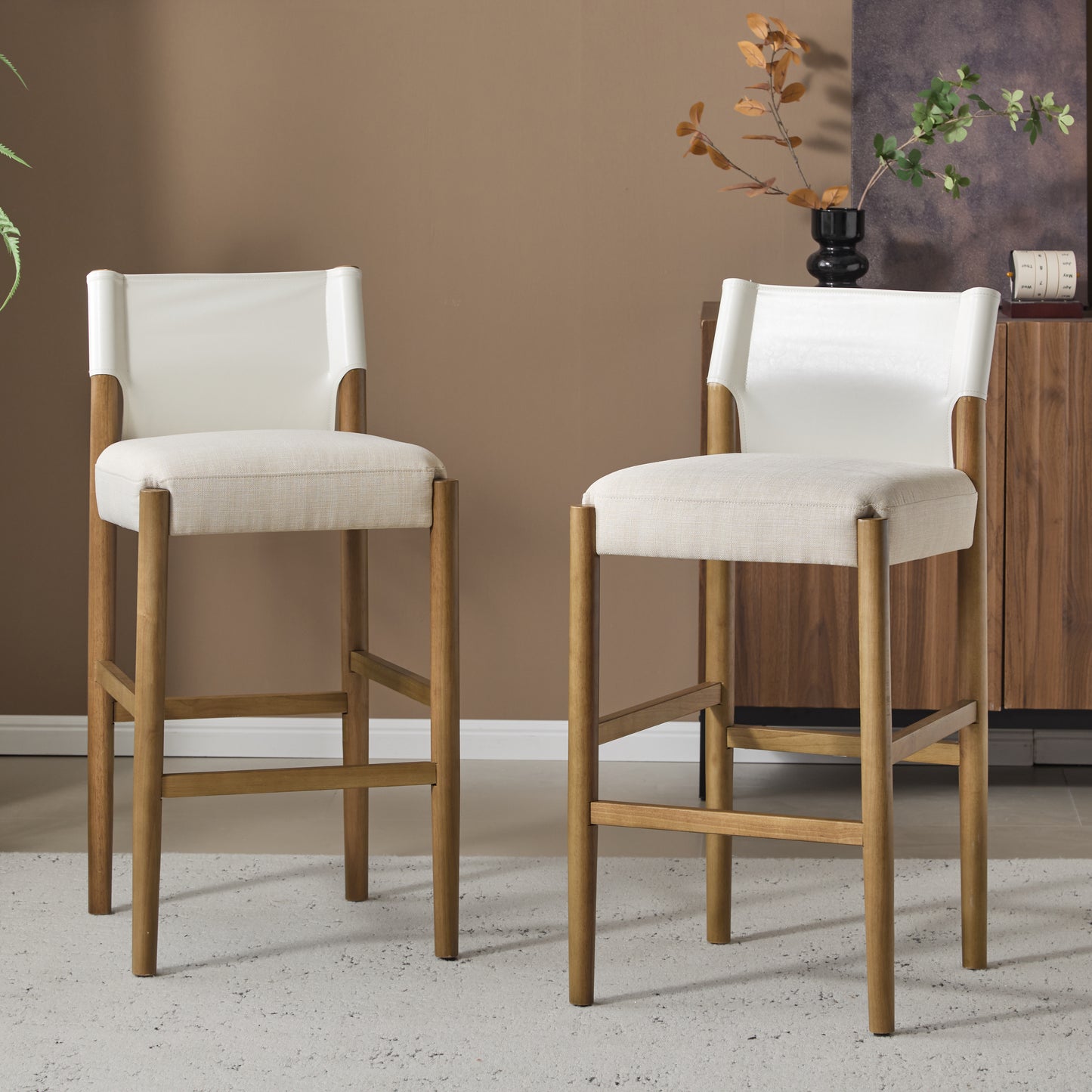 28.5, Modern Solid Wood Bar Stool With Polyester Cushion - Minimalist
