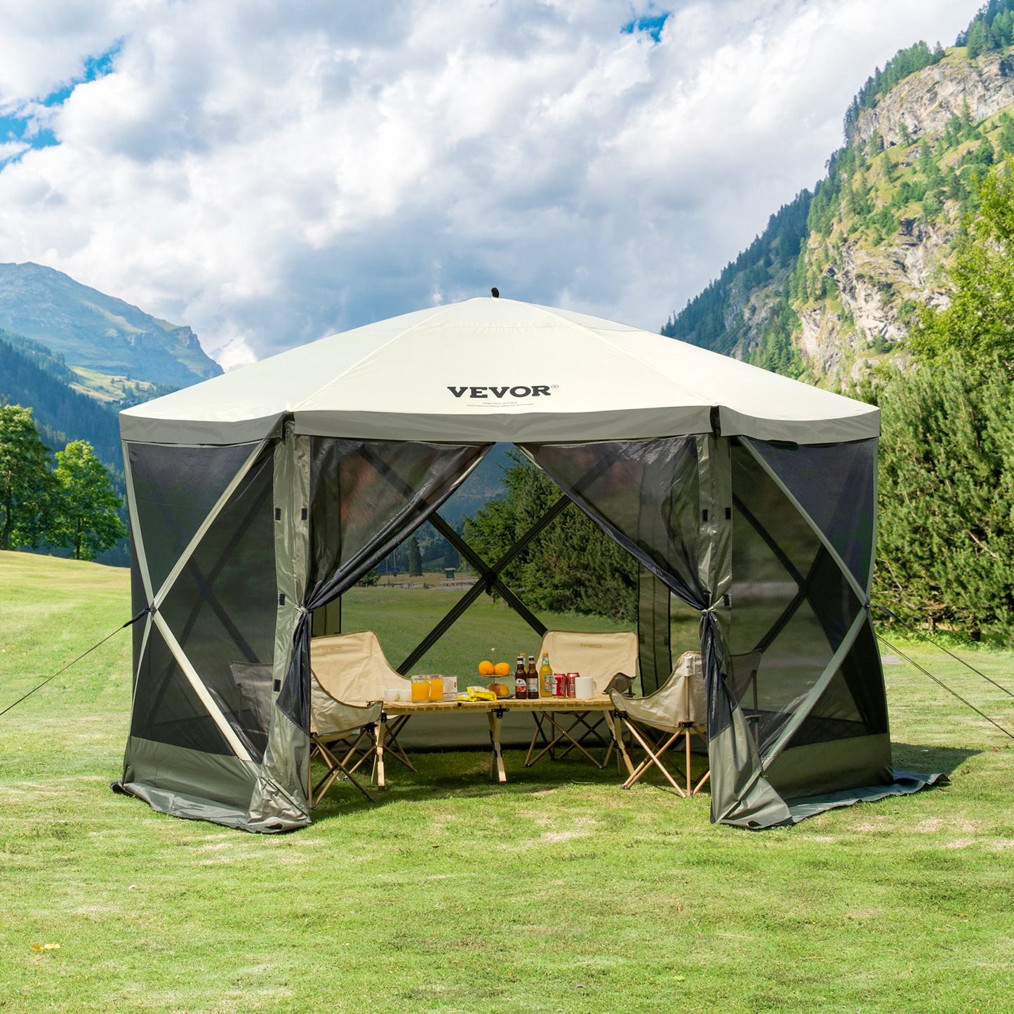12x12FT Pop-Up Gazebo Tent with Mesh Windows & Removable Side Walls - Green