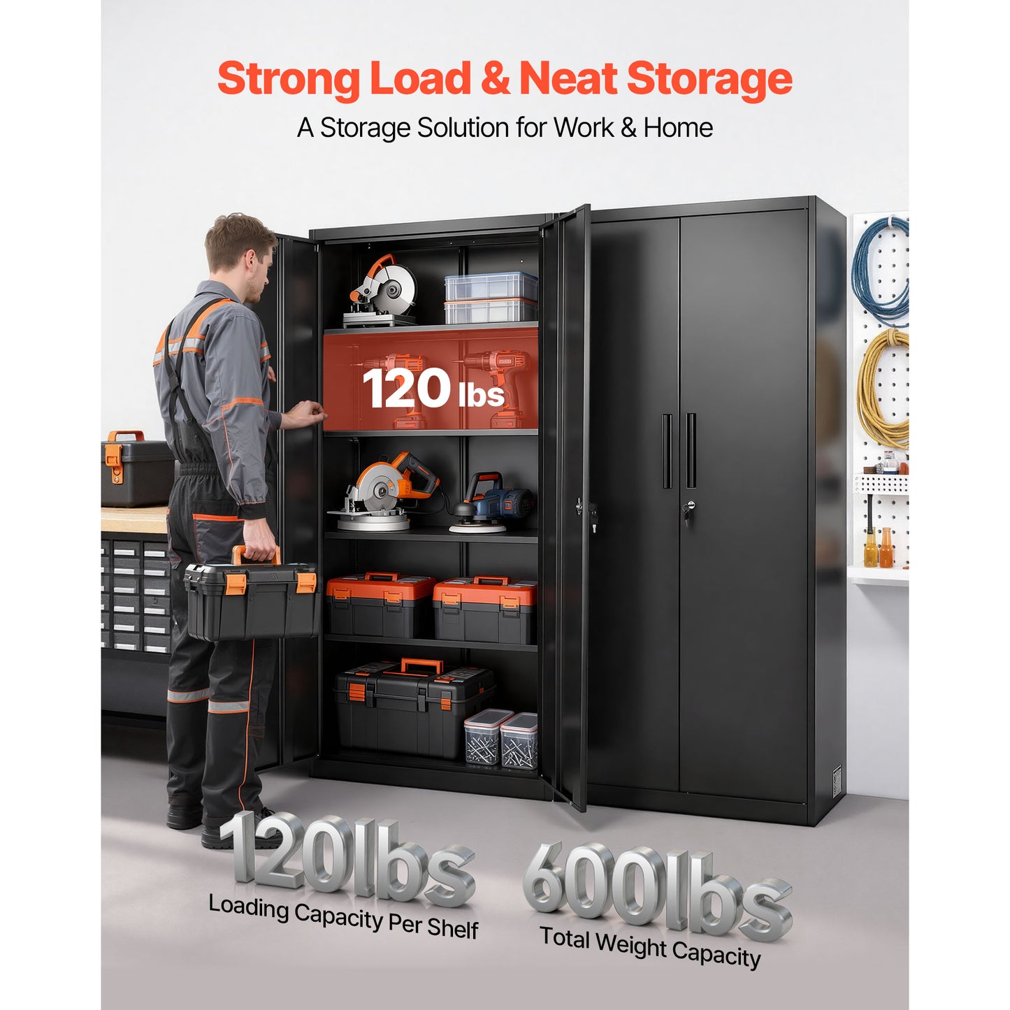Lockable Metal Storage Cabinet with Adjustable Shelves for Garage, Warehouse, Office - Black, 68.9 Inches