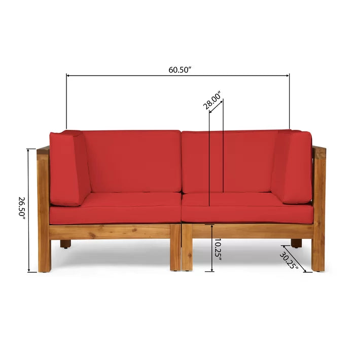 Acacia Wood X-Back Loveseat with Water-Resistant Cushions - Red