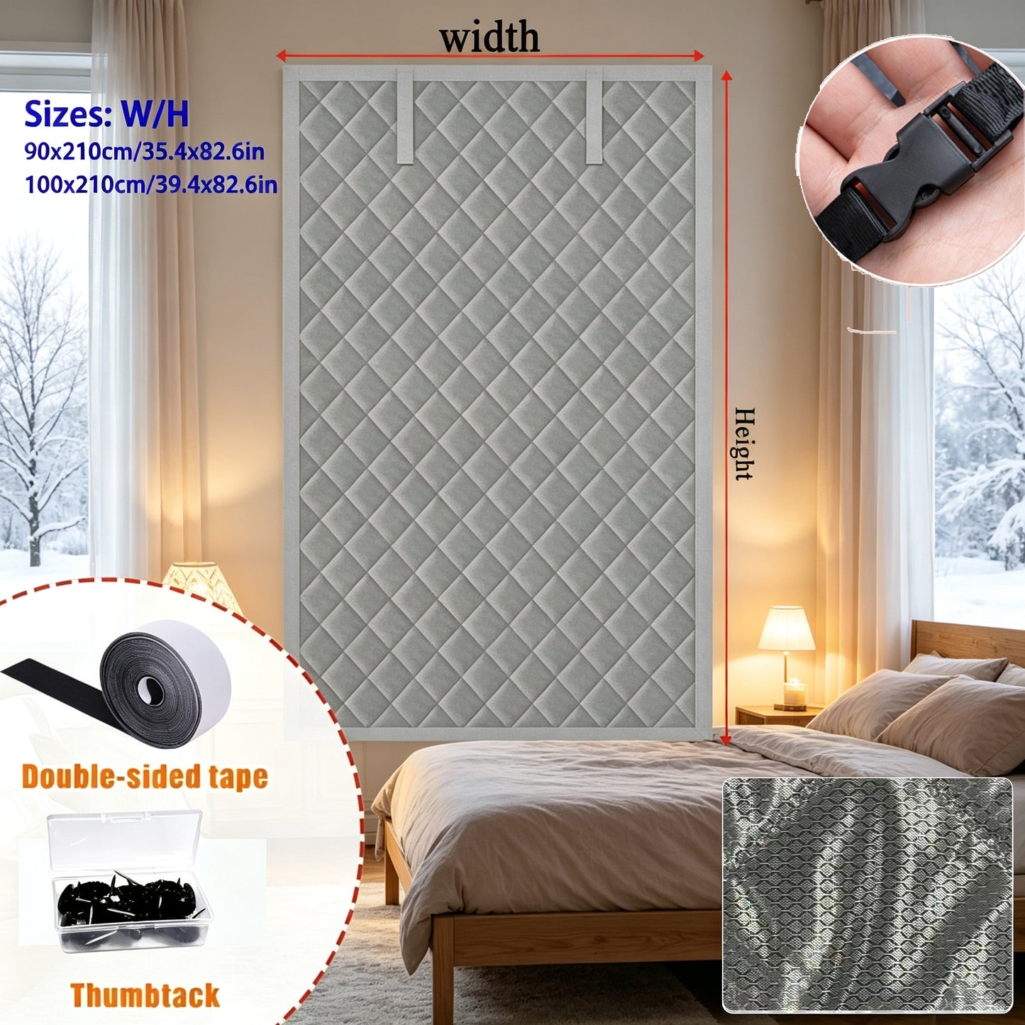 Insulated Roll-Up Door Curtain for Cold Weather Windproof Thermal Door Drape