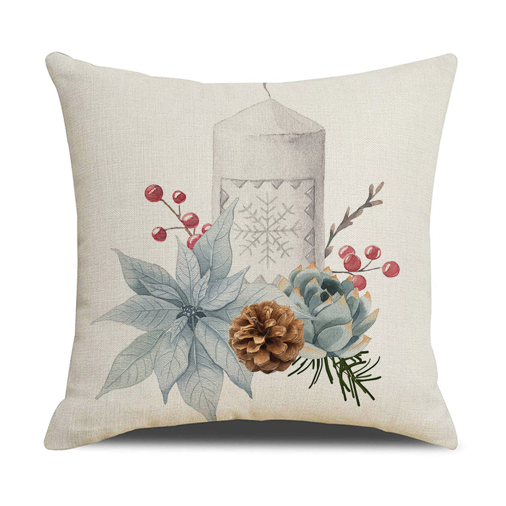 Watercolor Christmas Pillow Cover - Linen Fabric, Modern Holiday Decor