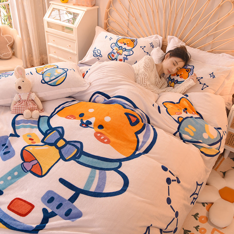 Cartoon Milk Velvet Bed Set of Four - Kids Bedding with Cartoon Pattern