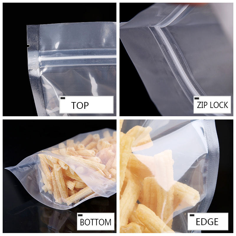 Transparent Stand-Up Food Storage Bag - Thick Plastic Snack Bag