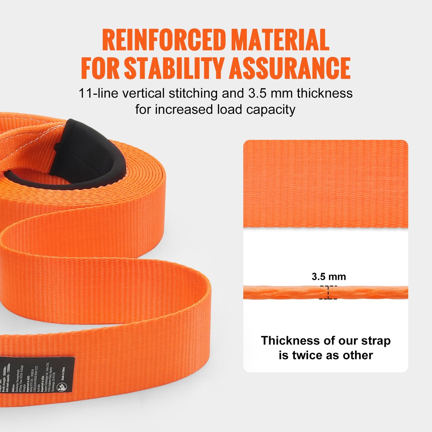Heavy Duty Tow Strap Kit 36,000 lbs Winch Strap with D-Rings & Shackle - 30ft Orange