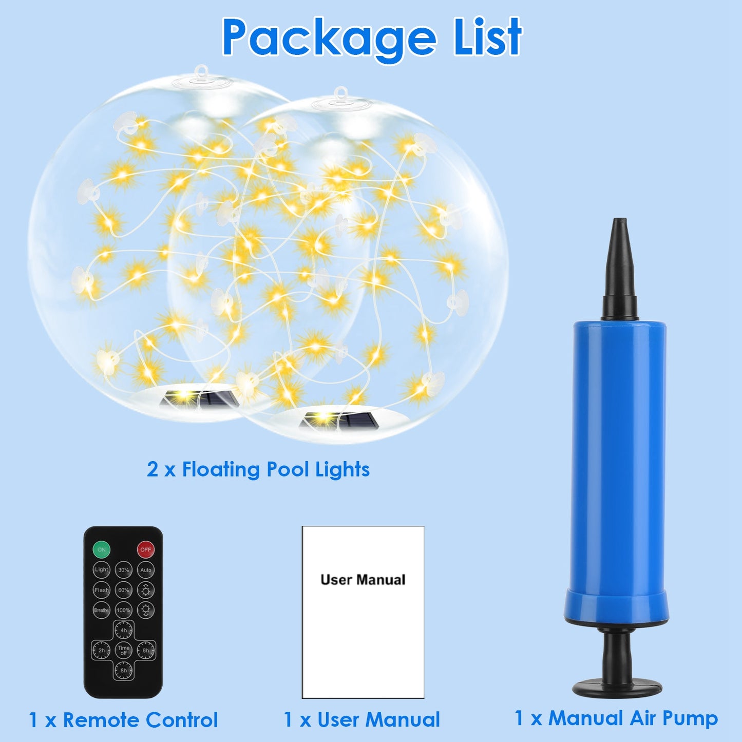 2Pcs Solar Floating Pool Lights Waterproof Inflatables with Remote Control