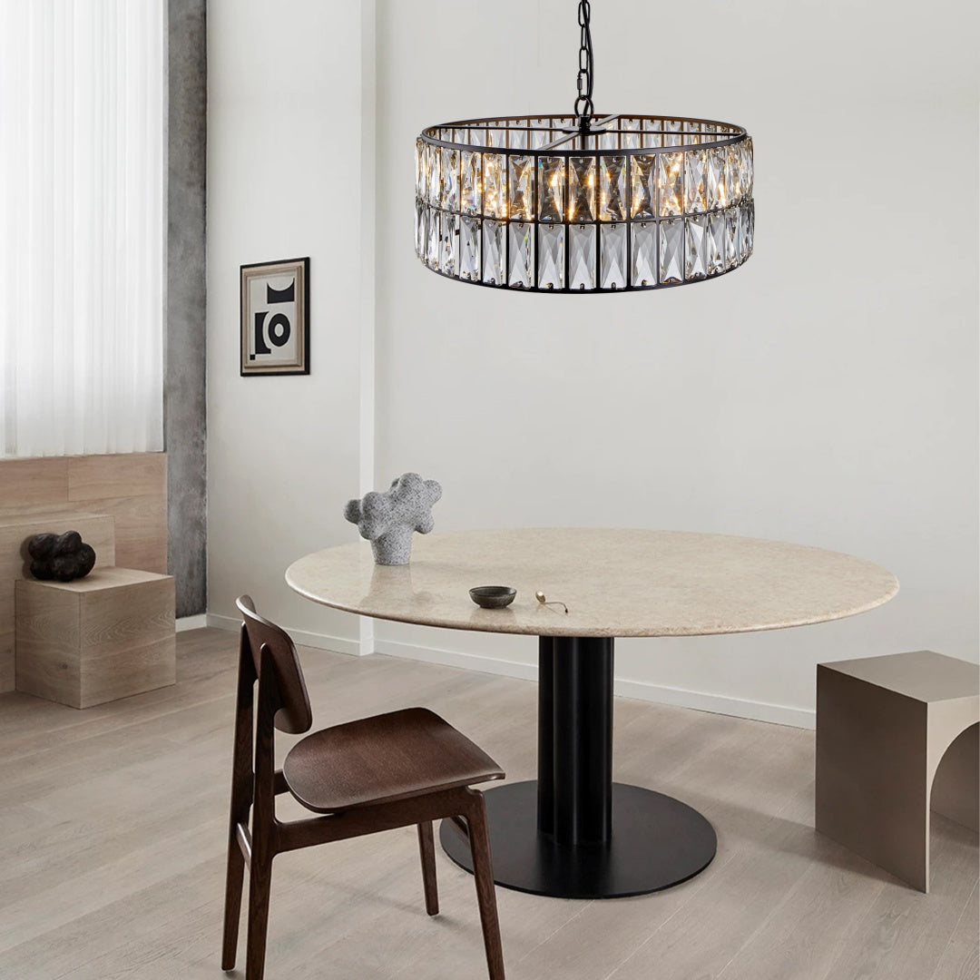 Black Crystal Drum Chandelier - 6-Light Pendant Fixture