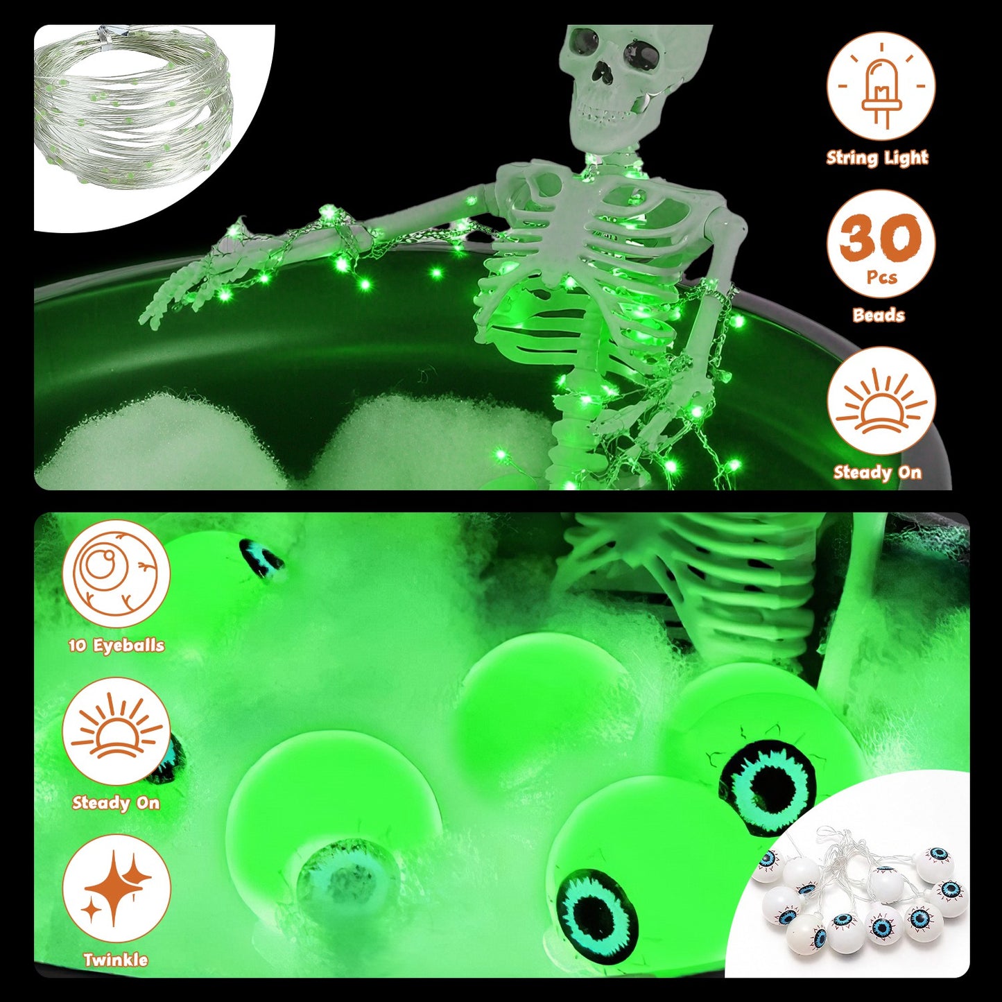 Halloween Witch Cauldron Decoration Set with Tripod & String Lights