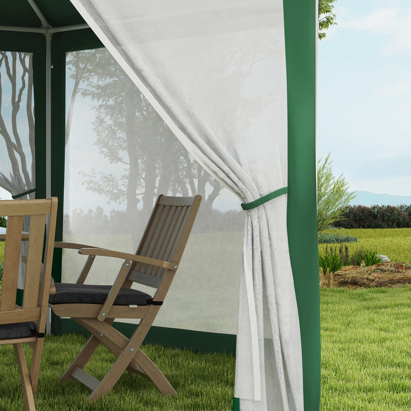 Hexagon Outdoor Party Tent with Mesh Sidewalls - Green