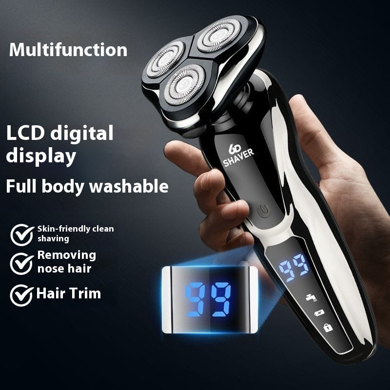 Rechargeable Electric Shaver with Digital Display and Fully Washable Head