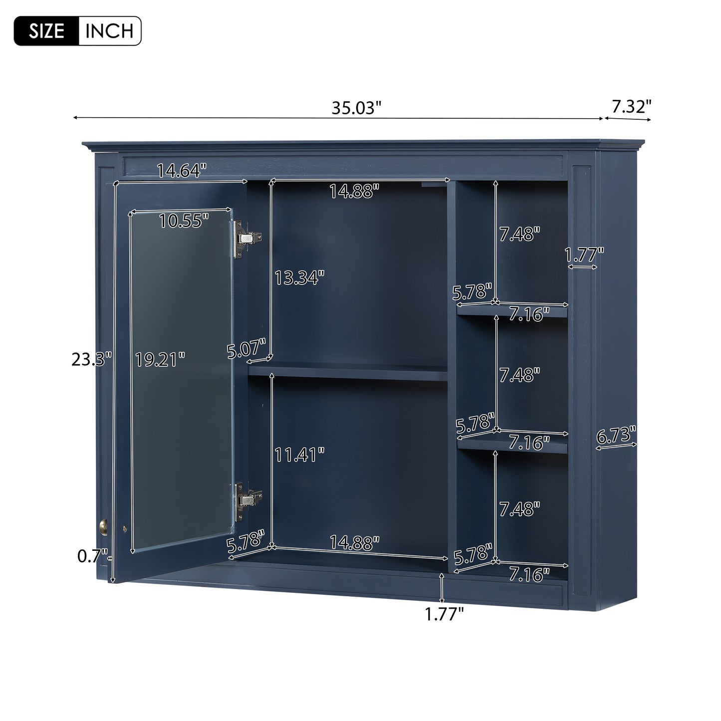 35'' x 28'' Wall Mounted Bathroom Storage Cabinet with Mirror - Blue