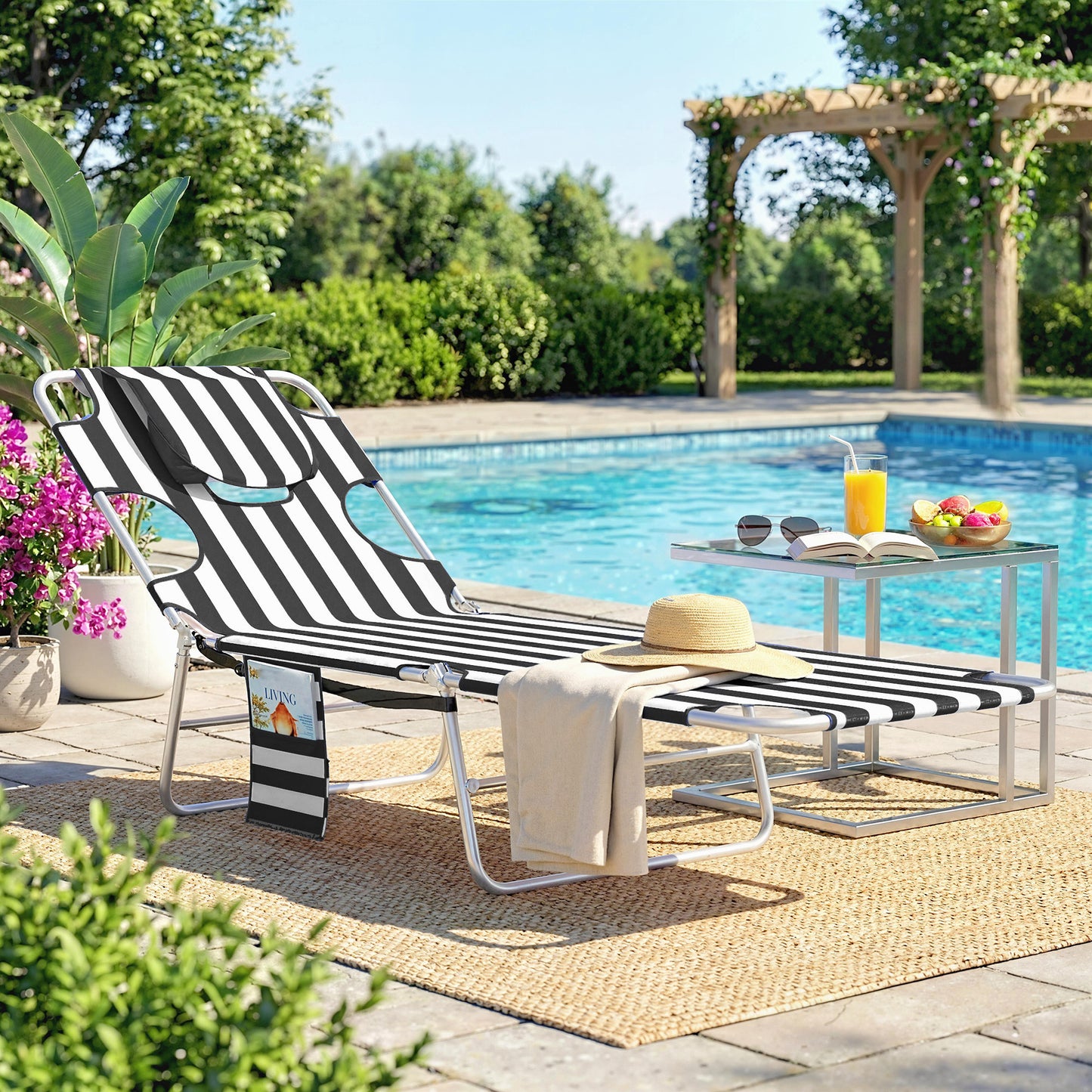 Adjustable Tanning Chair with Face Hole - Black Stripe