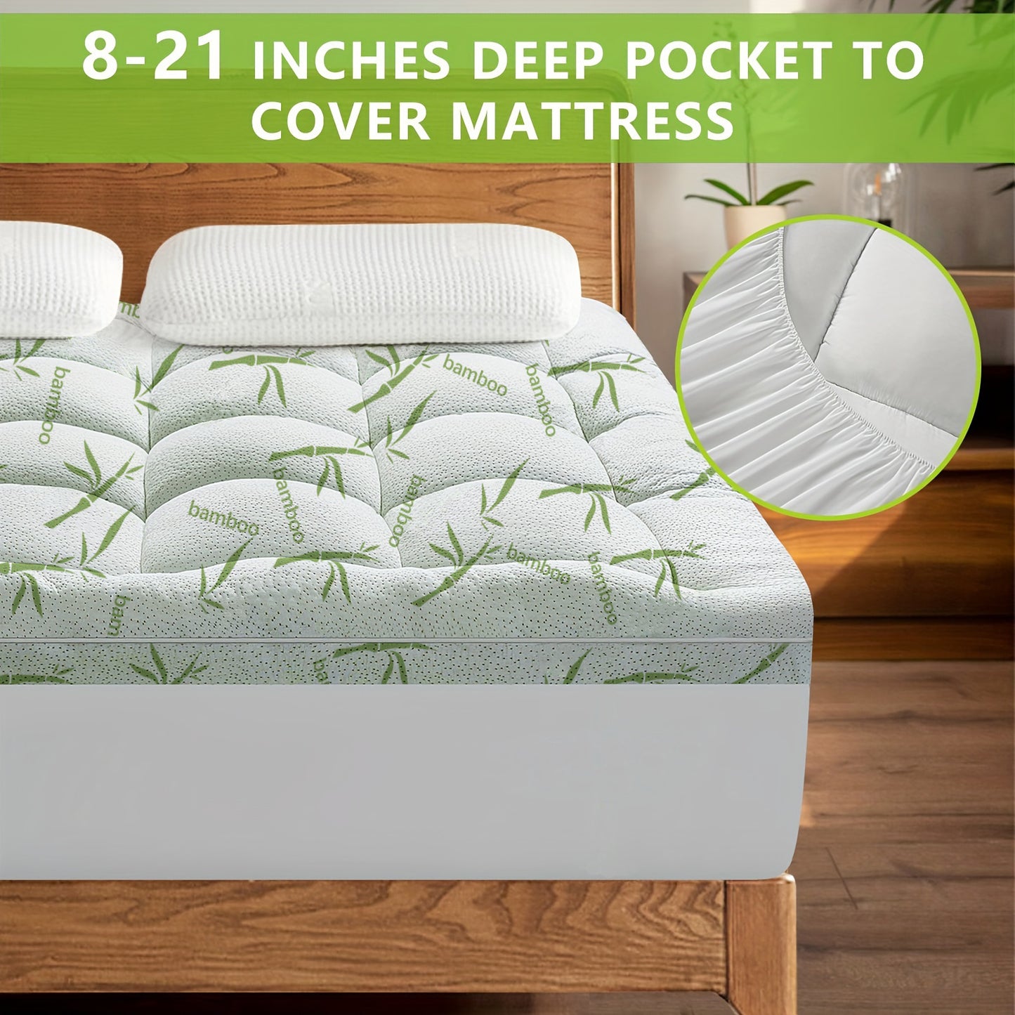 Cool Bamboo Mattress Topper - Thick & Breathable Design