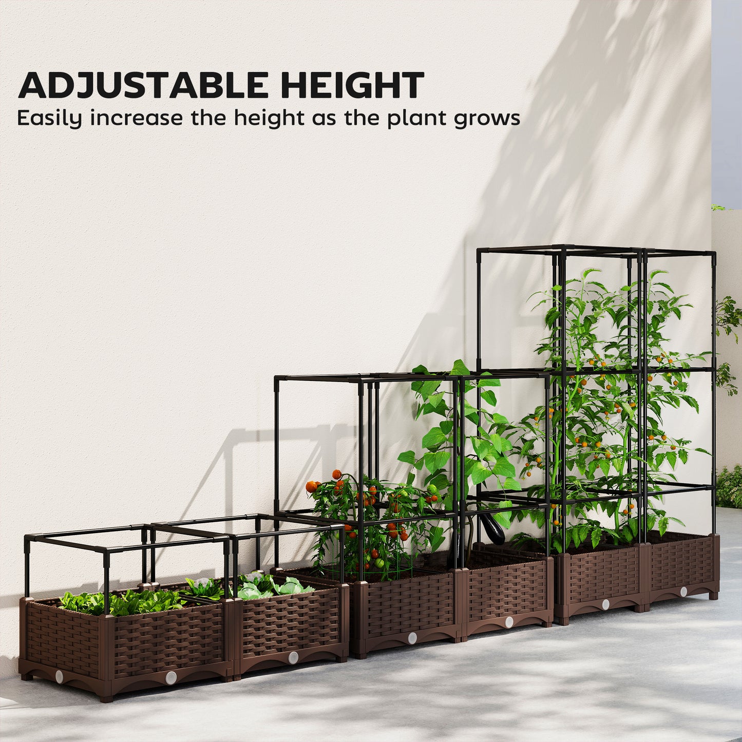 Raised Garden Bed with Trellis and Watering System - White, 46.5 Inches