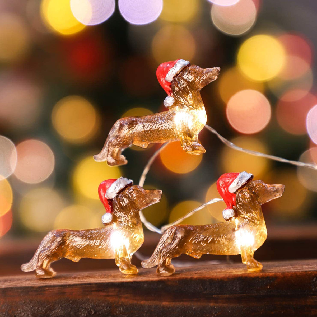 Festive Decorative Dog String Lights - Resin Sausage Dog Christmas Light Decor