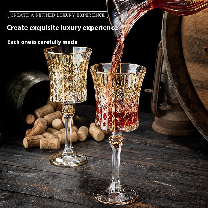 Set of 6 Red Wine Glass Goblets with Crystal Design - 300ml Capacity