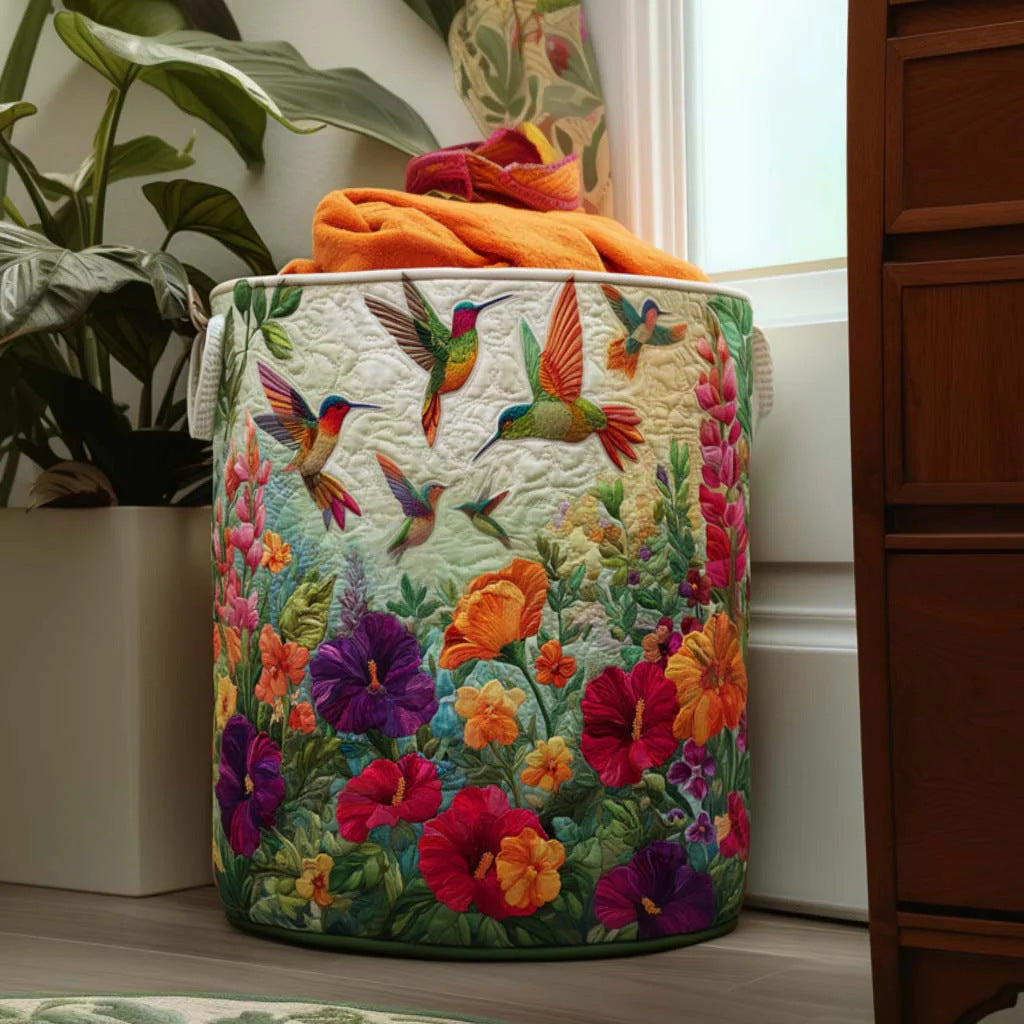 Cotton Laundry Hamper with Quilted Pleated Design Dustproof Clothes Basket