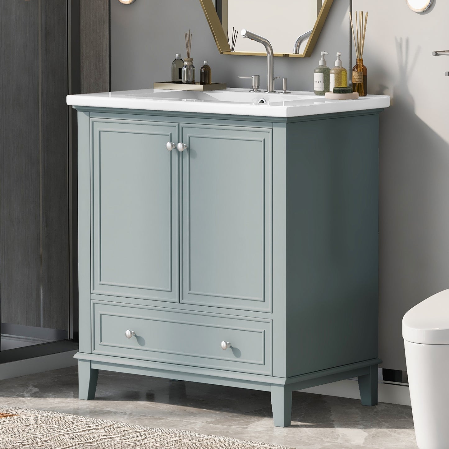 30" Bathroom Vanity with Sink Combo - Green MDF Cabinet