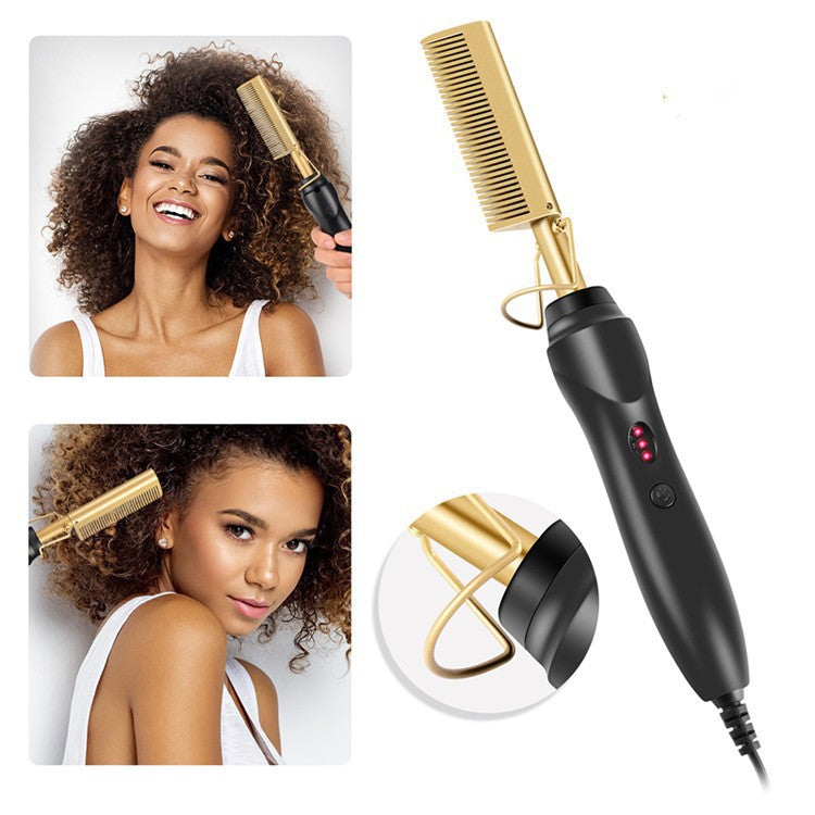 Electric Hot Comb for Hair Straightening & Curling - Wet & Dry Use, Black