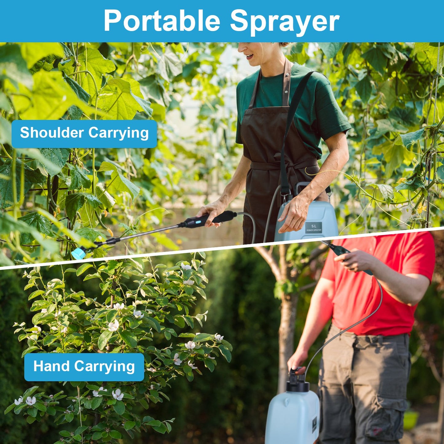 Portable 5L Battery Water Sprayer Garden Tool with 3 Nozzles & Telescopic Wand