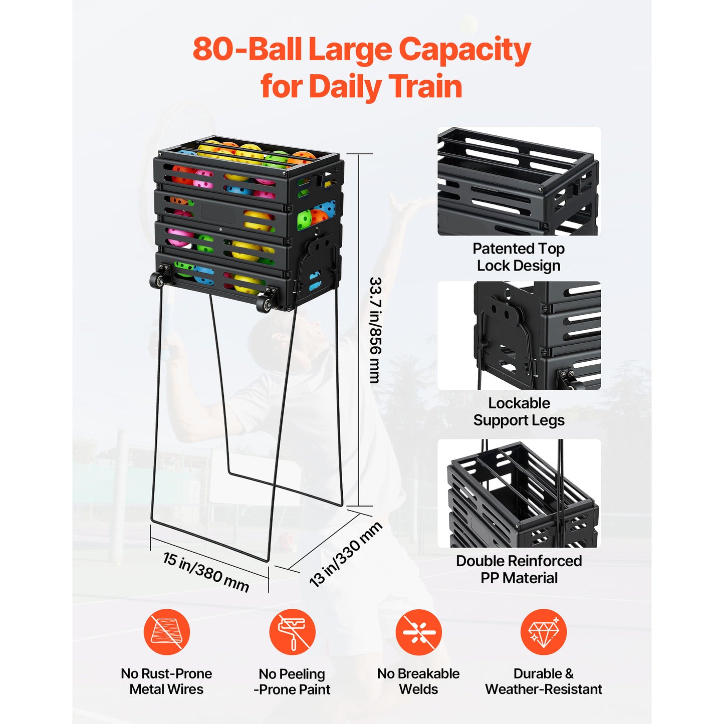 Tennis Ball Hopper Cart Holds 80 Balls Portable Tennis Ball Collection Caddy