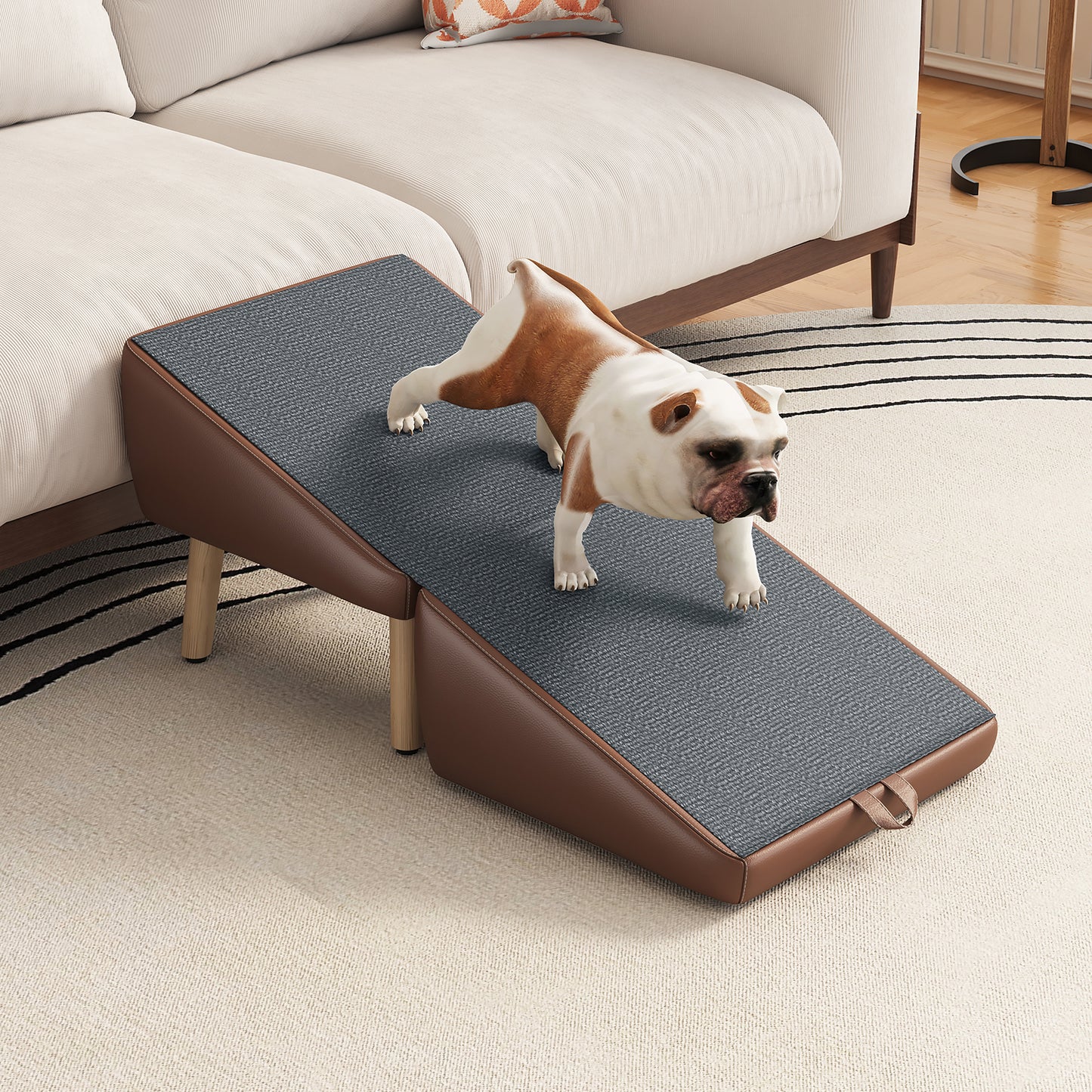 Foldable Dog Stairs for Small Dogs and Cats - Wooden Pet Ramp for Couch & Bed, Brown