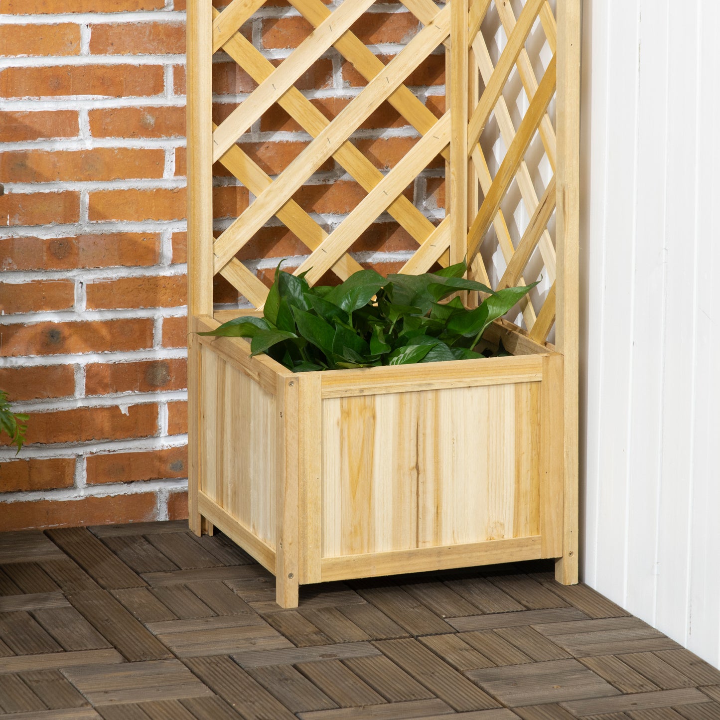 Wooden Raised Garden Bed with Trellis for Vines Vegetables Herbs - Natural 1560x440x90mm