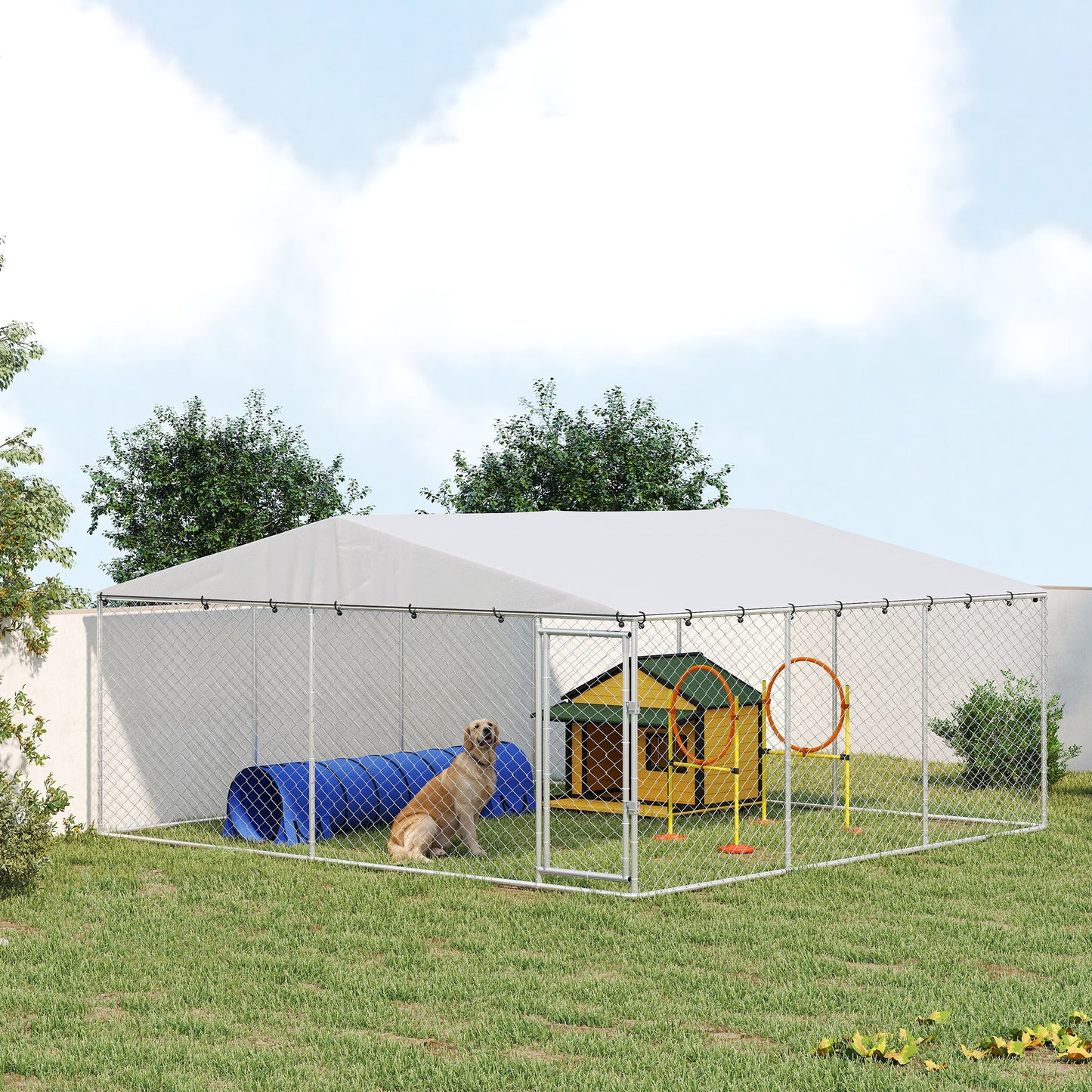 Outdoor Dog Kennel with Waterproof Roof for Small to Large Dogs - Silver 1850x330x180mm